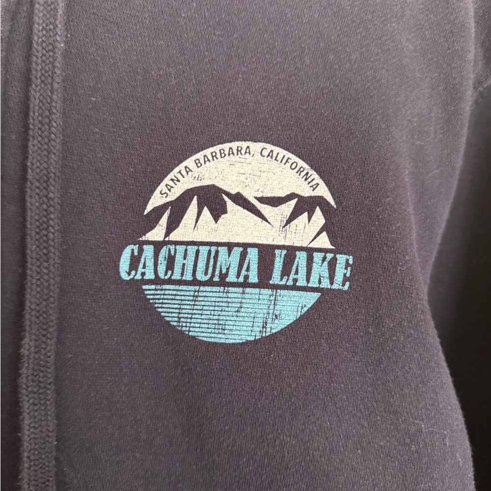 EUC AMS Cachuma Lake Santa Barbara Navy Blue Zip Up Jacket Hoodie Size Small
